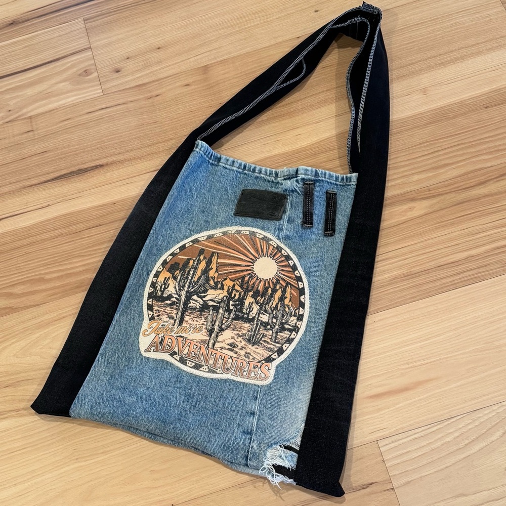 Upcycled Denim Tote Bag Diesel Jeans & Dessert Graphic - Picture 2 of 15